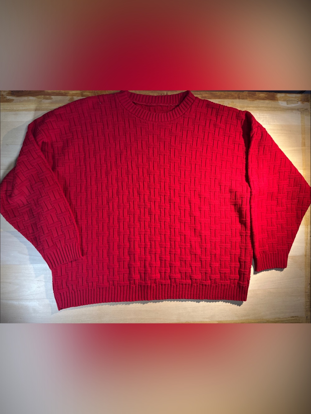 Unisex Vintage Red Basketweave Acrylic Sweater